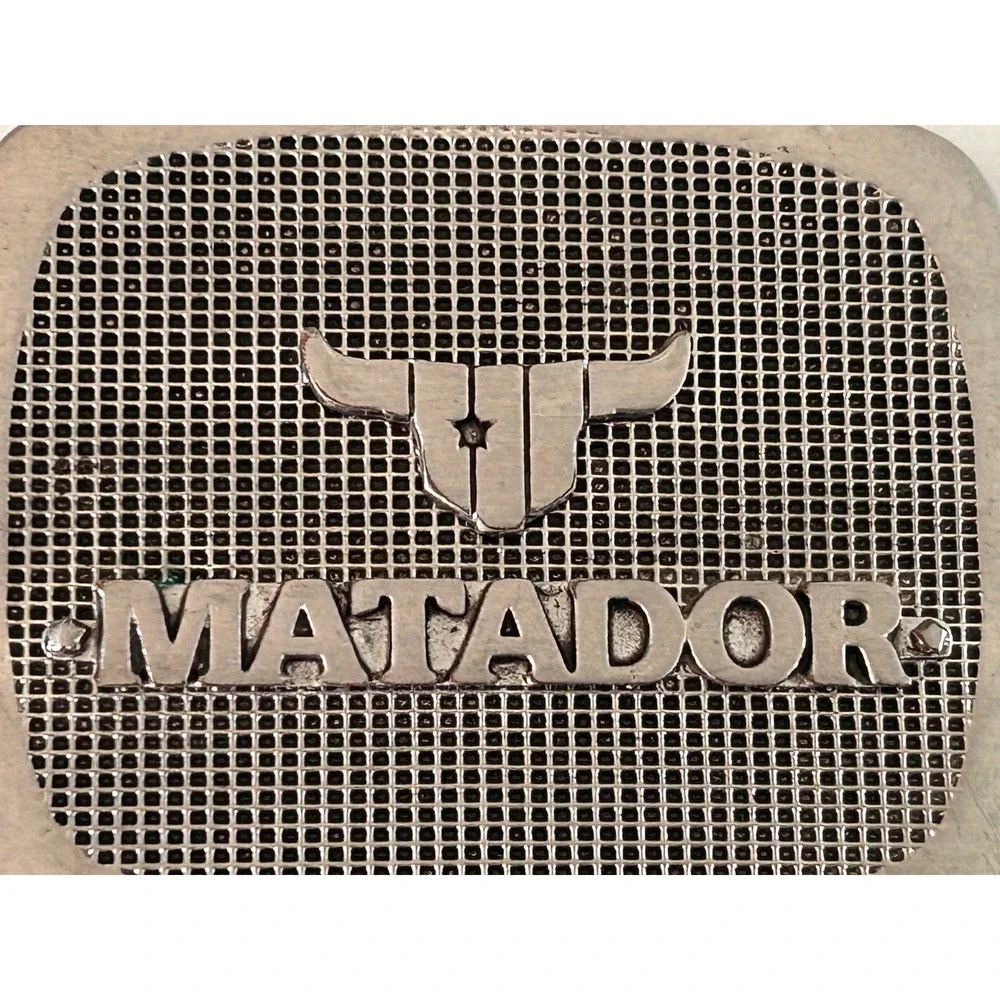 Vintage Matador Bull Logo Grid Silver Tone Western Belt Buckle Rectangular